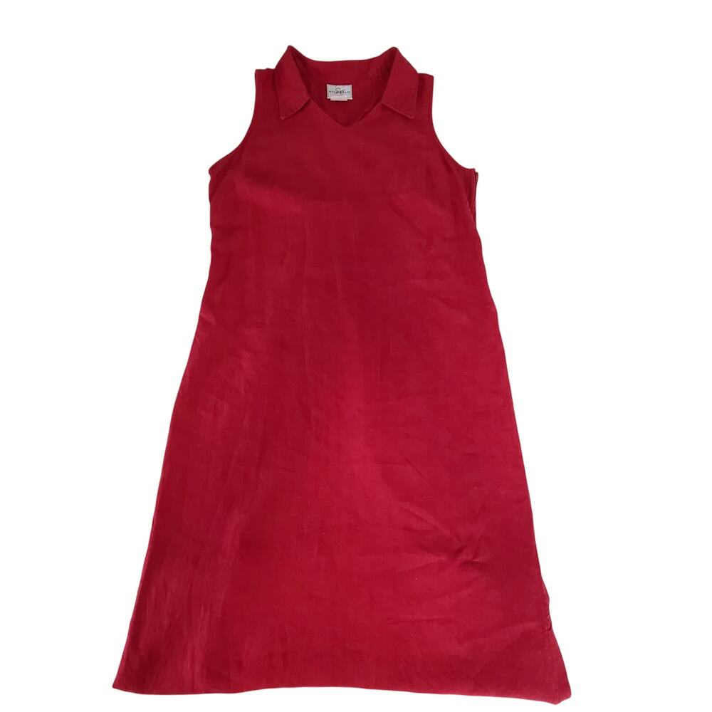 Studio Ease Vintage 100 % Linen shift dress red Size 16 Resort wear beachy - Picture 3 of 8